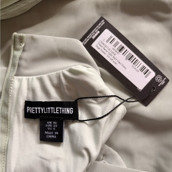 PrettyLittleThing Sage Green Mesh Racer Satin Skirt Maxi Dress - Picture 3 of 4